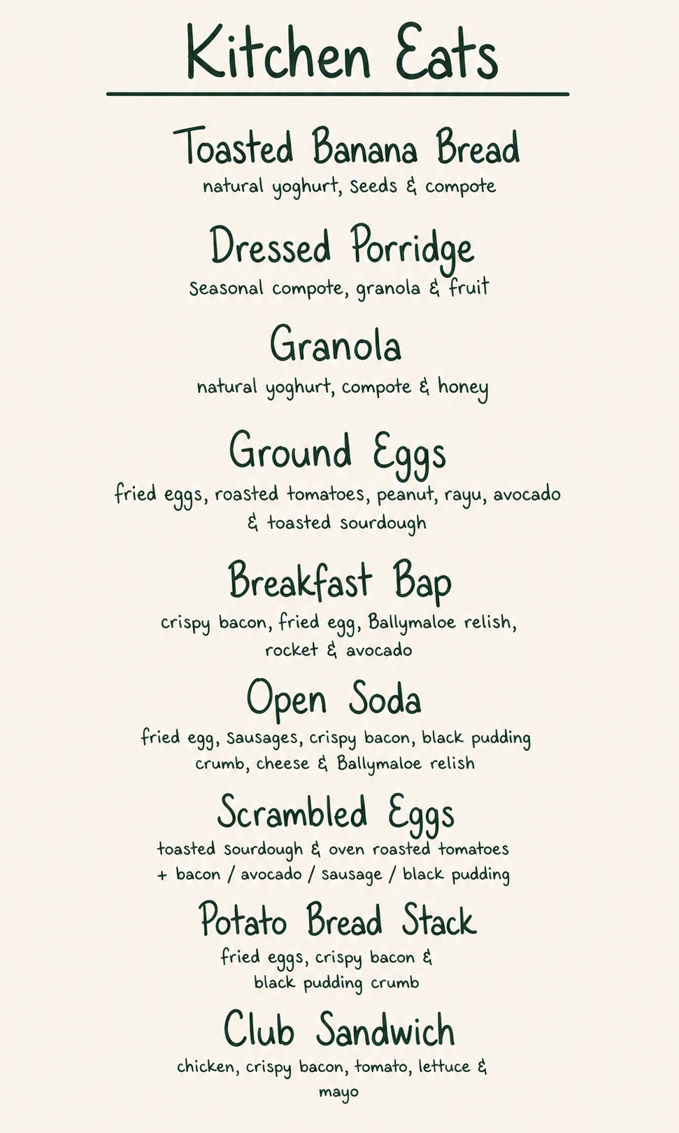 The Kitchen Eats menu